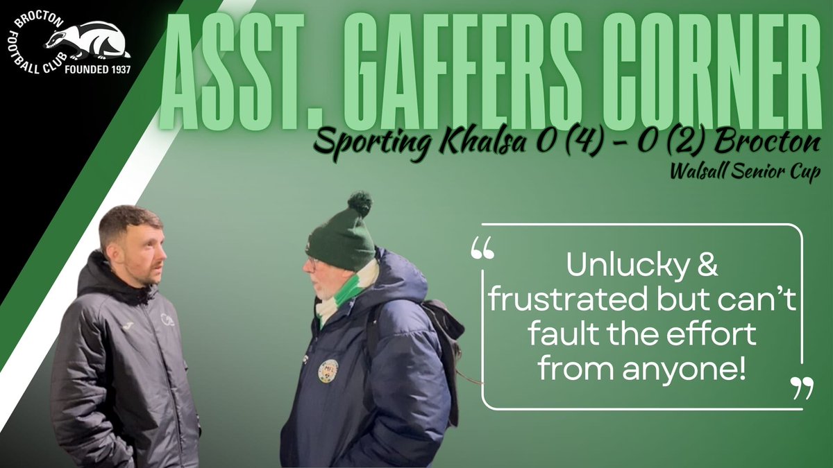 Assistant Gaffers Corner! 

Jake chats with <a href="/gjhsport/">gjhsport</a> on the penalty loss at <a href="/SportingKhalsa/">Sporting Khalsa</a> on Tuesday night, with a great a performance against a higher division side, but heartbreak on a penalty exit from the Walsall Senior Cup.

youtu.be/kfAwnkzgRbg?si…