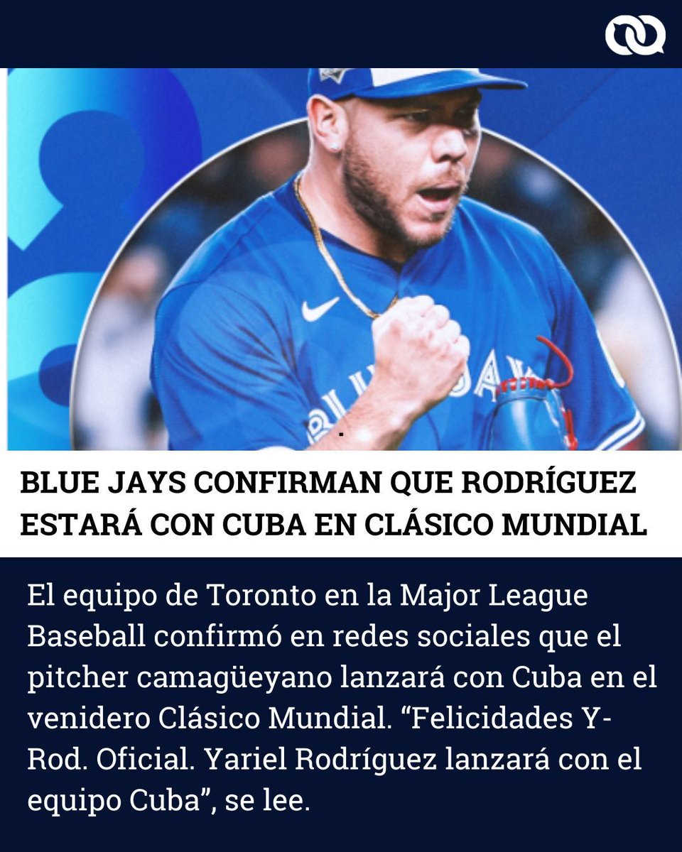 🚨 OFICIAL 

 Los Toronto Blue Jays confirmaron que otorgaron el permiso al lanzador derecho Yariel Rodríguez para incorporarse al equipo nacional cubano de cara al Clásico Mundial de Béisbol.

El pelotero se unirá al llamado Team Asere el próximo 1 de marzo, en la sede de la