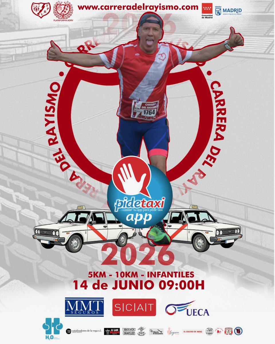 🏃🏻‍♂️ 🏃‍♀️ Vuelve la Carrera del Rayismo PideTaxi, la carrera más dura de Madrid, por que de Vallekas estamos seguros.

🗓️ Apunta la fecha: 14 de junio de 2026 a las 09:00h damos el pistoletazo de salida.
 
🎟️ ¡INSCRIPCIONES ABIERTAS A PARTIR DEL 2 de febrero A LAS 12:00h