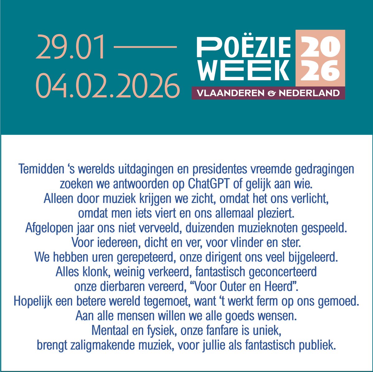 fanf1864's tweet photo. Het is 'Poëzieweek 2026' ... ook bij onze fanfare.
  
#poezieweek #poezieweek2026 https://t.co/sYGkIGVMeX