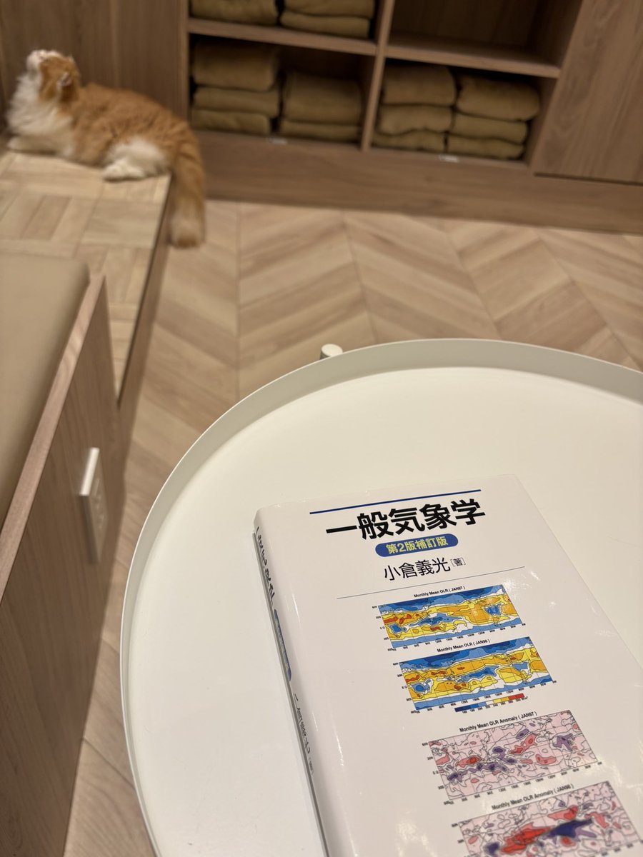 昨日は先生に感情をぶつけてしまって申し訳なかったって反省してます

なんだかまだ疲れが抜けず、がっつり勉強できない感じで、とりあえずゆるりと一般気象学を読みます(猫カフェで😅)

2年前に買ったものの、まだ6章までしか読めてない

相変わらずちゃんと理解はできないけど、図は見慣れて来ました