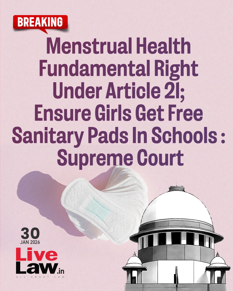 Declaring that the right to menstrual health is part of the right to life under Article 21 of the Constitution, the Supreme Court on Friday issued a slew of directions to ensure that every school provides biodegradable sanitary napkins free of cost to adolescent girls.

 Read