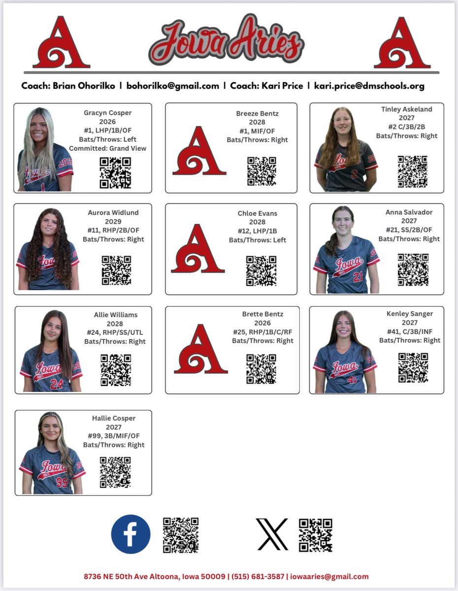 Good luck and safe travels to Iowa Aries as they head to Burlington to compete in the Perfect Game tournament this weekend! Go Aries!!