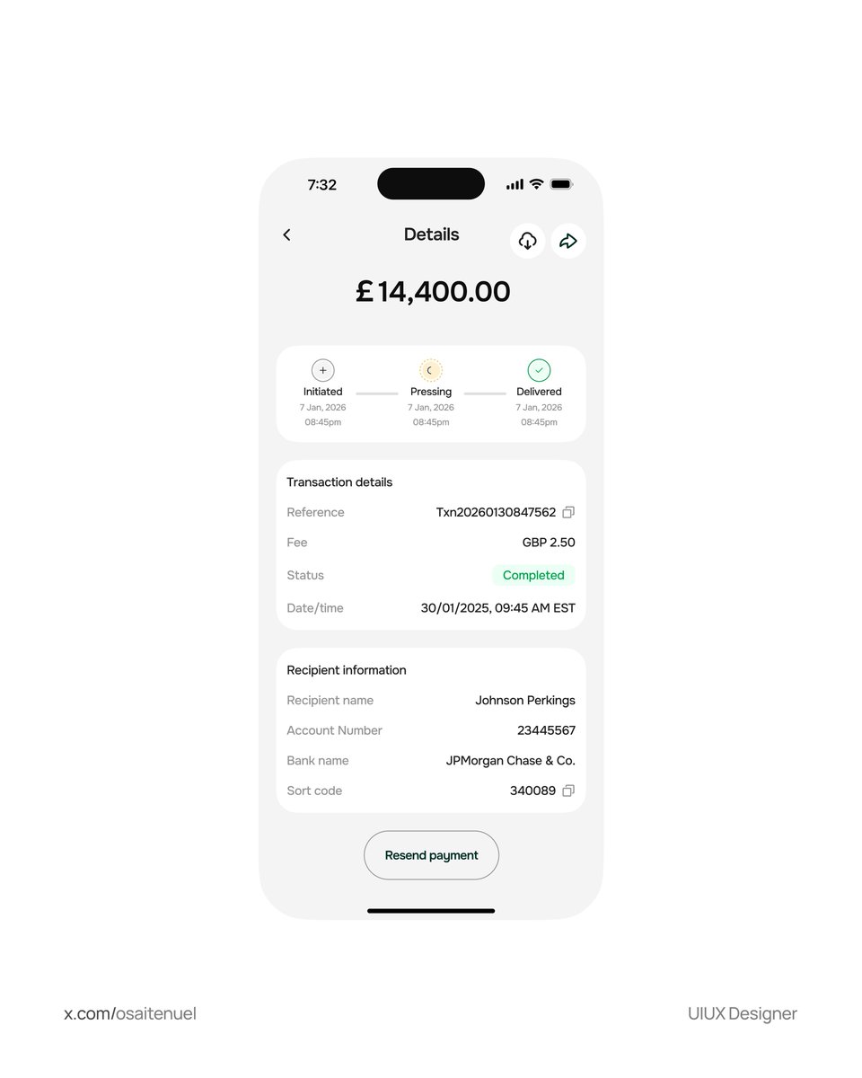 OsaiteNuel's tweet photo. I design top mobile apps.

Transactions history/details page  ✨ https://t.co/KxToZxEJsx