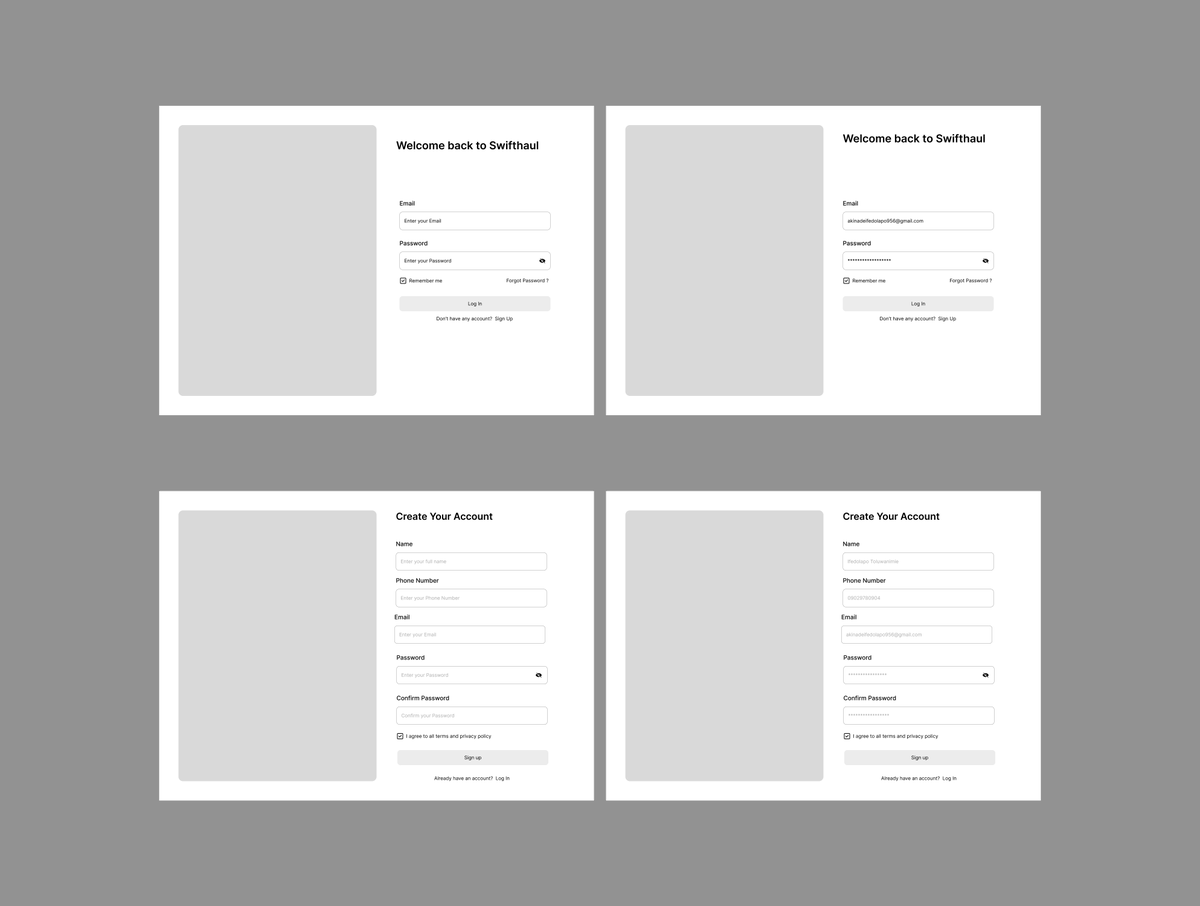 Toluwanimie456's tweet image. Mid-fi wireframes for Swifthaul Logistics

No colors. No visuals. Just structure, hierarchy, and flow.

This is where clarity is tested before aesthetics enter the room.

Stay Tuned guysssssss.

#UIDesign #Wireframes #DesignProcess