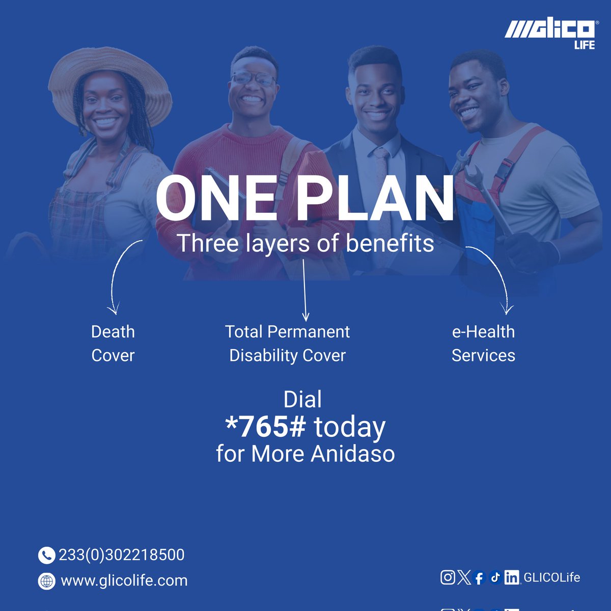One plan, Triple value, Total peace of mind!

Dial *765# for More Anidaso. 

#GLICOLife 
#Lifeinsurance 
#MoreAnidaso