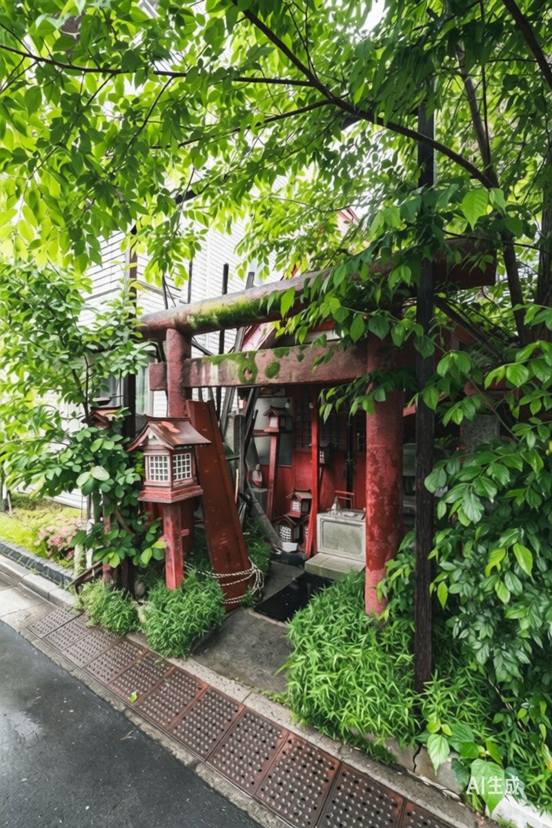 bbtwwcos01's tweet photo. 荒草掩映的古旧鸟居静立于市井边缘，宛如两个世界的沉默界碑，一侧是人间烟火，���侧是神隐幻境。 https://t.co/WKVXuSY0ov