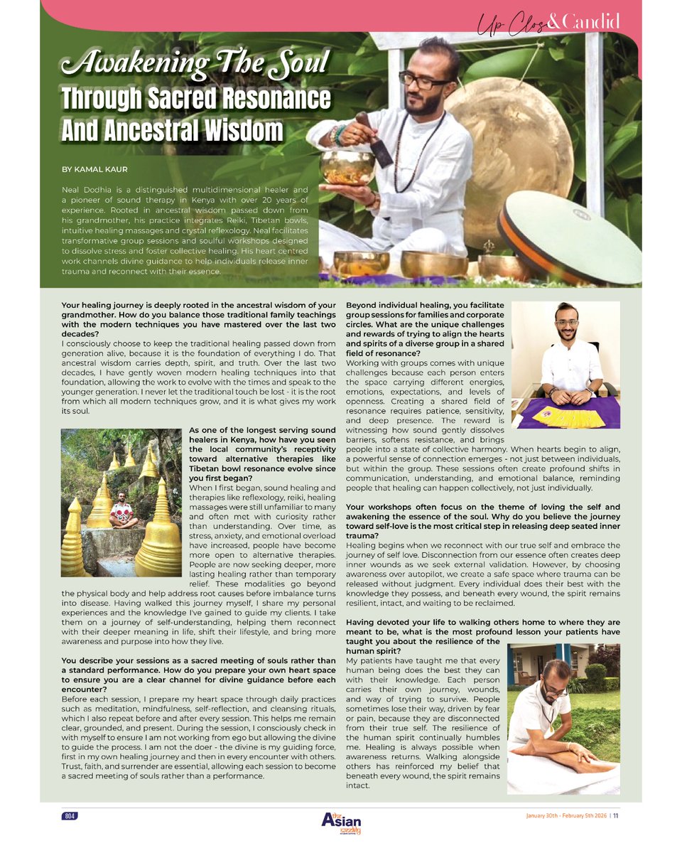 Neal Dodhia integrates Reiki, Tibetan bowls, intuitive healing massages and crystal reflexology in transformative group sessions and soulful workshops designed to dissolve stress and foster collective healing, as he shares in this week's interview.