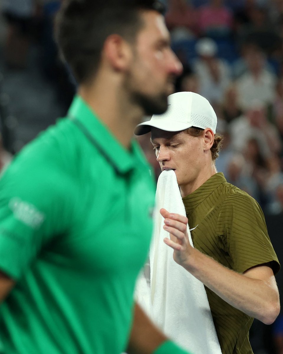 usopen's tweet image. Drama building.

Jannik Sinner and Novak Djokovic split the first two sets.