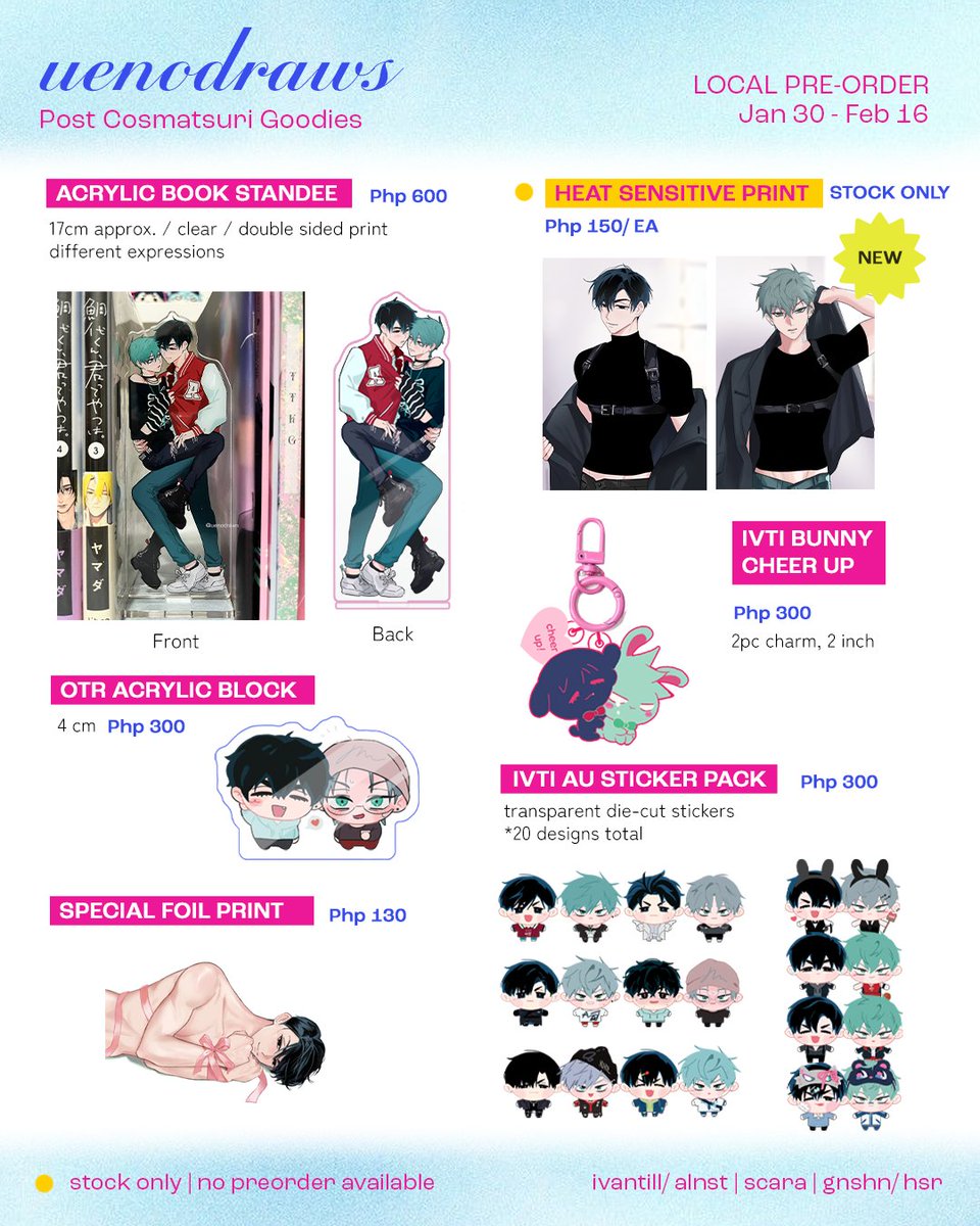 uenodraws's tweet image. [RTs💛]  1/2
Local Cosmatsu Aftersale PO is now OPEN!

🗓️PO Period: jan 30-feb 16
💕 IvanTill/ ALNST, Scara, HYV
🌎 GOs if interested, pls dm me~

Form and Giveaway details below! Please read before placing an order. Thank you!!