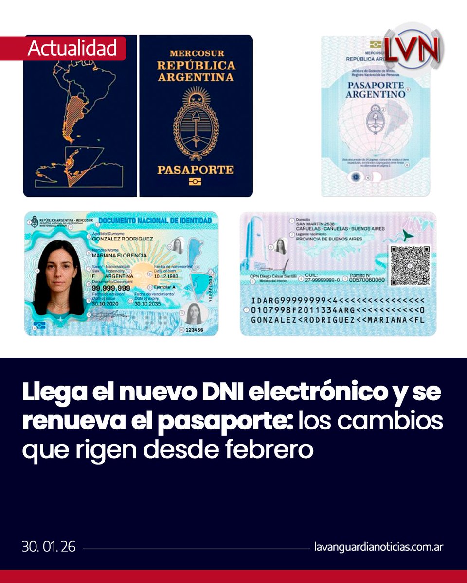 lvsdigital's tweet photo. 🆔 El Renaper actualiza el DNI y Pasaporte desde el 1/2. Los nuevos ejemplares de policarbonato incluyen chip, grabado láser y medidas de seguridad internacionales. 🇦🇷

⚠️ No hace falta renovarlos si están vigentes: la transición es gradual y los actuales mantienen su validez. https://t.co/ZJ7Dn9fRew
