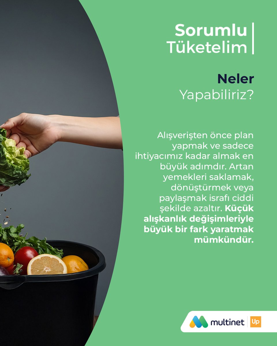 multinetcomtr's tweet image. Yediğin kadar hazırla, paylaştığın kadar çoğalt. 🌍

Gıda israfı sadece çöpe giden yemek değil; boşa giden emek, su ve gelecek demek.
Fakat küçük alışkanlıklarla büyük değişimler yaratarak gıda israfını azaltmamız mümkün.

#MultinetUp
#SorumluTüketelim