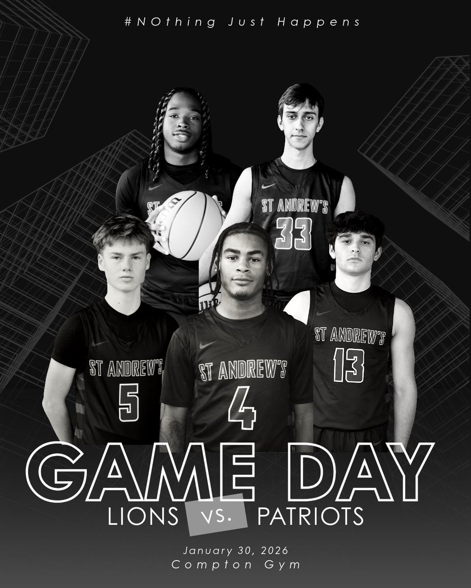 🏀🚨GAMEDAY🚨🏀
📆 Friday, Jan. 30th
📰 Region Game (Senior Night)
🆚 Pinewood
⏰ JV Boys 4:30 p.m. &amp; Varsity 7:30 p.m.
📍 St. Andrew’s School 

“Nothing Just Happens” 
#DETAILSmatter | #StAndrewsBasketball