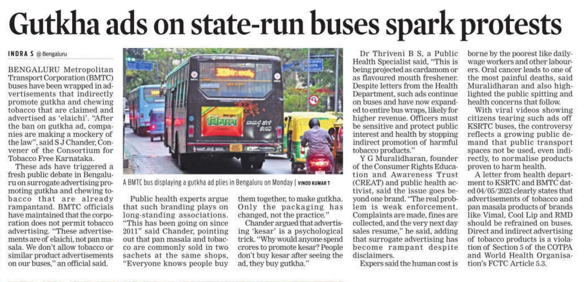 #TNIEImpact
Transport Min Ramalinga Reddy has ordered an immediate ban on all direct &amp; indirect ads promoting tobacco products on buses &amp; bus stations of the state’s 4 transport corporations, directing officials to remove existing ads within a fixed timeframe. <a href="/XpressBengaluru/">TNIE Karnataka</a>