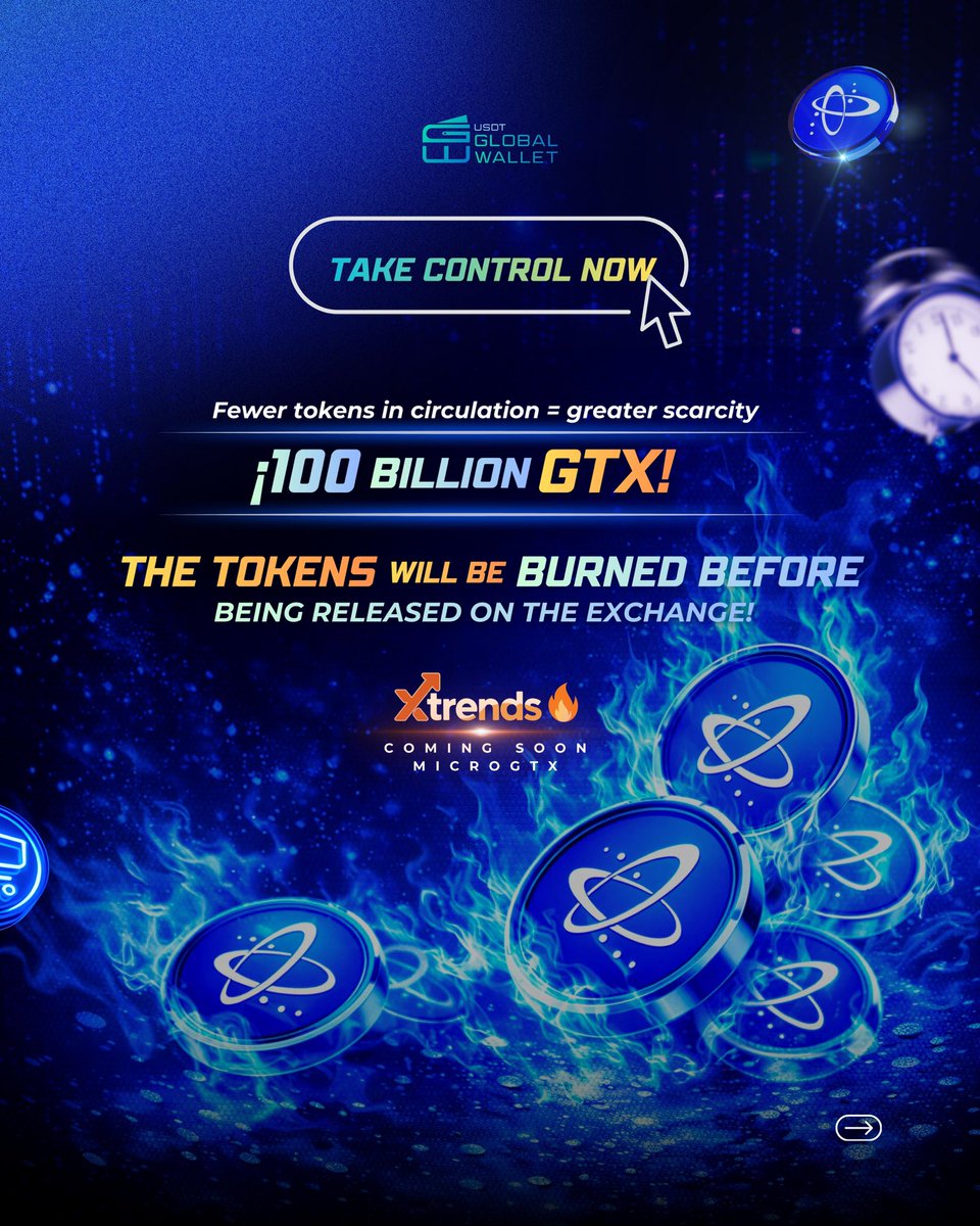 USDTGWallet's tweet photo. 🚀 G-WALLET SPECIAL OFFER

Earn GTX by acquiring ecosystem nodes 

🔹 Nodes:
• Master: 195,000 GTX
• Premium: 32,500 GTX
• Pro: 7,000 GTX
• Starter: 1,200 GTX

📅 15-day promo starting Jan 31
🔥All tokens used will be burned before exchange listing

MicroGTX launching soon on Xtrends

🔗 https://t.co/JmtBQ8SHmD
#GWallet #GTX #MicroGTX #Web3 #TokenBurn