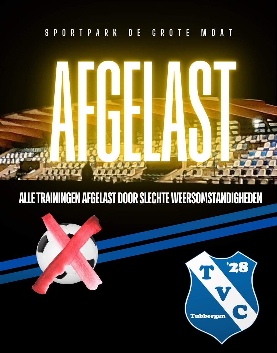 𝐀𝐥𝐥𝐞 𝐭𝐫𝐚𝐢𝐧𝐢𝐧𝐠𝐞𝐧 𝐚𝐟𝐠𝐞𝐥𝐚𝐬𝐭
Door de winterse omstandigheden zijn alle trainingen vandaag afgelast.