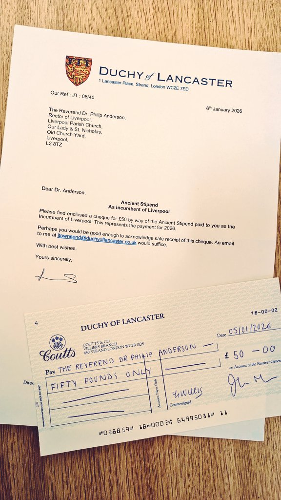 P_G_Anderson's tweet photo. On the anniversary of the Martyrdom of King Charles I, very gratifying to receive my "ancient stipend" of £50 for the year, from the Duke of Lancaster.
#Remember https://t.co/MvORZQVkpb
