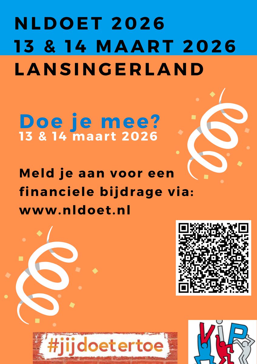 NLDoet 2026- 13 &amp; 14 maart komt eraan!

Vergeet je niet om je financiële bijdrage aan je project bij het oranje fonds aan te vragen?
 
oranjefonds.nl/geld-aanvragen…

nldoet.nl