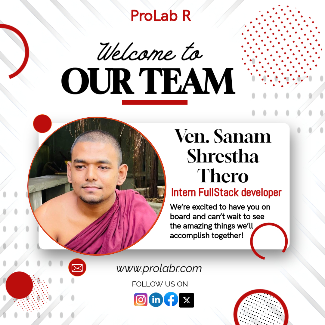 prolabrofficial's tweet photo. Welcome Ven. Sanam Shrestha Thero to ProLab R as our new Intern Full Stack Developer! 🌟

Excited to support his journey as he builds scalable, user-focused applications and works on real-world projects.

Welcome to the ProLab R family! 🙌

#FutureInnovators #CareerGrowth https://t.co/7u14PGgGin
