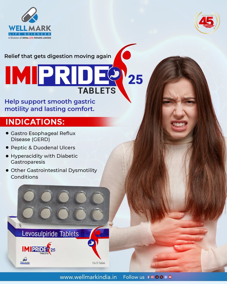 wellmarkindia's tweet image. IMIPRIDE Tablets support smooth gastric motility, helping relieve GERD, ulcers, and hyperacidity for better daily digestive comfort.

For business enquiries
📞 Call: +91-9831149528
🌐 Visit our website: wellmarkindia.in

#wellmark #DigestiveHealth #GutHealth #GERDRelief