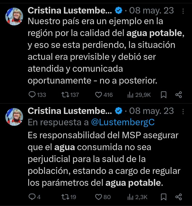 La abortera Cristina Lustemberg estaba preocupada por el agua cuándo NO gobernaban, ahora tomar agua podrida es un derecho.

Fin.