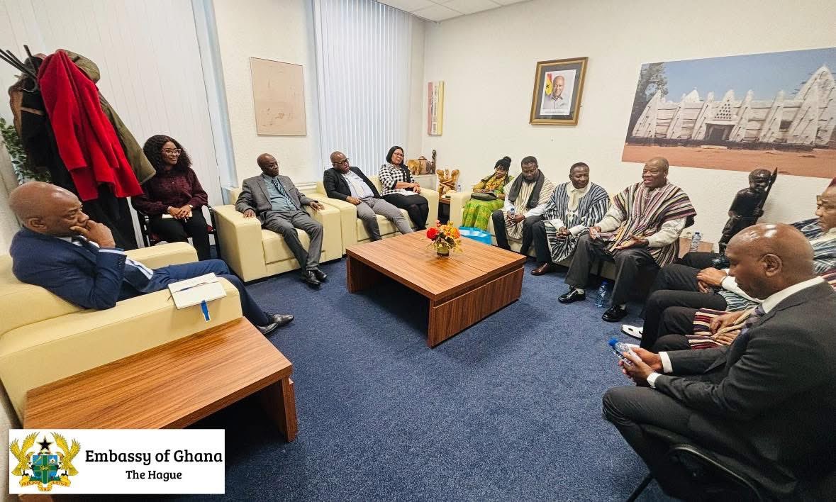 GhanaEmbNL's tweet photo. The Volta Citizens Union paid a courtesy call on Ghana’s Ambassador-Designate, H.E. Eddison Mensah Agbenyagah, &amp; Dep. Prof. Emmanuel Netsey-Afedo on 29 Jan. Discussions covered community-led development, diaspora heritage, investment &amp; exchange opportunities, and dual nationality https://t.co/SHEZa0hhLk