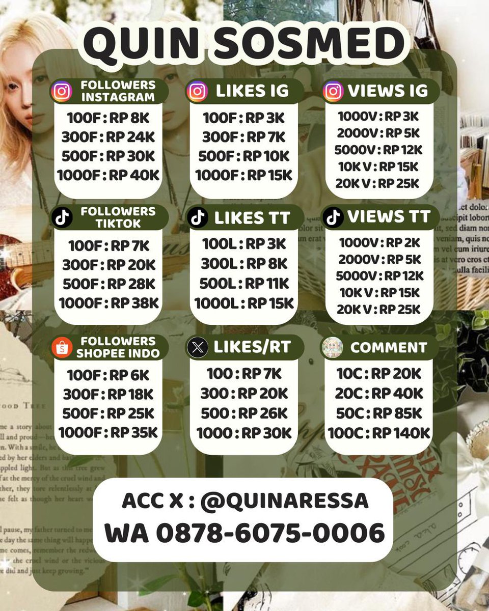 paxksu's tweet photo. Jual followers likes views tiktok tik tok tt ig shopee instagram indonesia indo like view foll follower jasa buzzer comment beli komen murah upfolls tt wts wtb uplike tambah folls cepat viewers yt rt retweet x trusted 8462🌻🍹
๑ acc utama: quinaressa
๑ fastresp wa: 087860750006 https://t.co/ABIjOcjsub