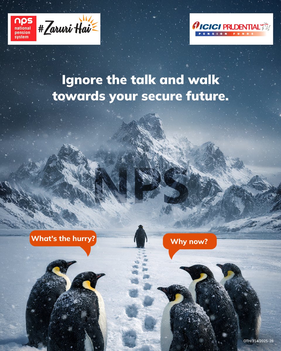 icicipension's tweet image. It’s easy to follow the crowd. Courage is choosing your own path. Ignore the noise. Every step with ICICI NPS today builds a secure tomorrow.
#ICICI #penguin #Penguintrend #TomorrowsFreedomStartsToday #SecureFuture #WealthCreation #NPSZaruriHai