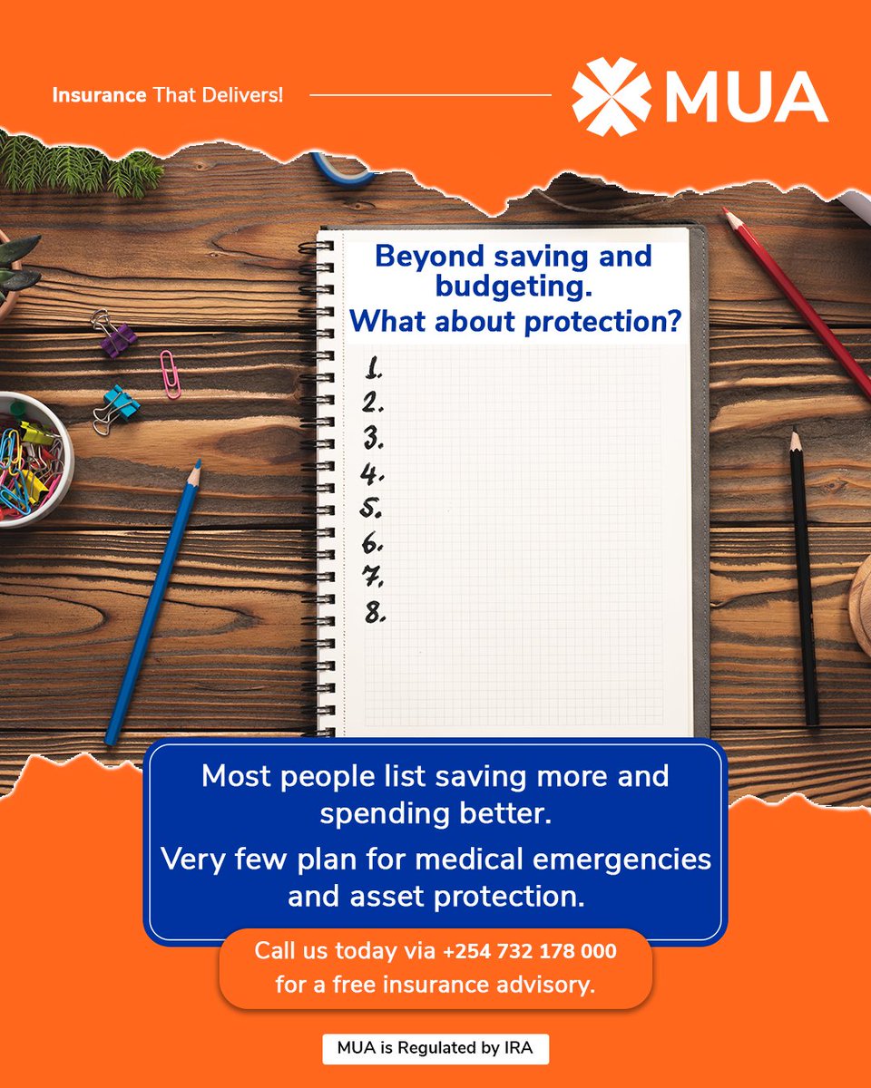 MUA_Kenya's tweet image. Beyond saving. Beyond budgeting.
Medical emergencies and asset losses do not send a calendar invite. Insurance steps in when savings alone are not enough.

Plan smart. Protect what you are building.

#MUAInsurance #InsuranceKe