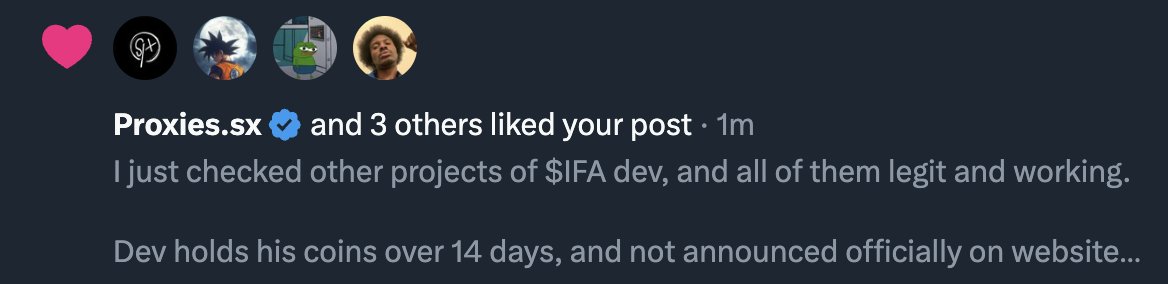 CONFIRMED 

<a href="/sunscorona/">nike.stark ⛩️🏛</a> is dev of $IFA

just liked my post