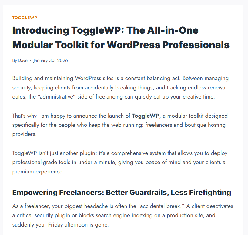 Toggle WP - One Plugin. Modular Power. tweet media