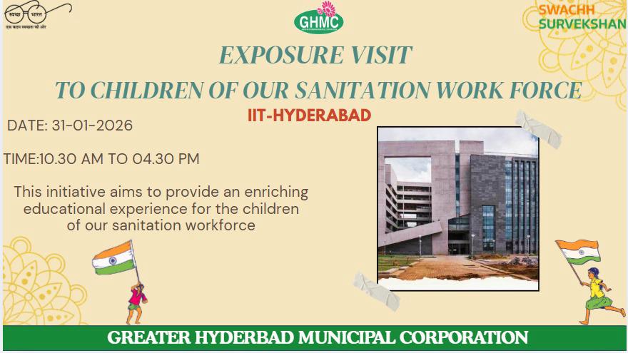 GHMCOnline's tweet image. From City Streets to IIT Dreams: GHMC Opens New Horizons for Children of Sanitation Workers !!

The Greater Hyderabad Municipal Corporation (#GHMC) has taken an initiative to inspire and empower the children of sanitation workers by organizing a special exposure visit to IIT