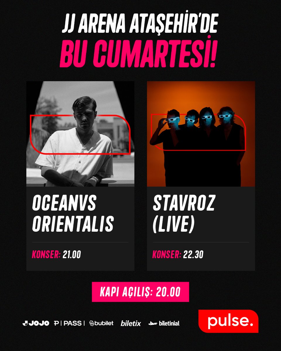 Yarın JJ Arena Ataşehir’de iyi müziğe doyuyoruz. ⚡️⁣
⁣
🕘 21.00 Oceanvs Orientalis.⁣
🕥 22.30 Stavroz (Live). ⁣
⁣
Orada görüşürüz. 🖤
