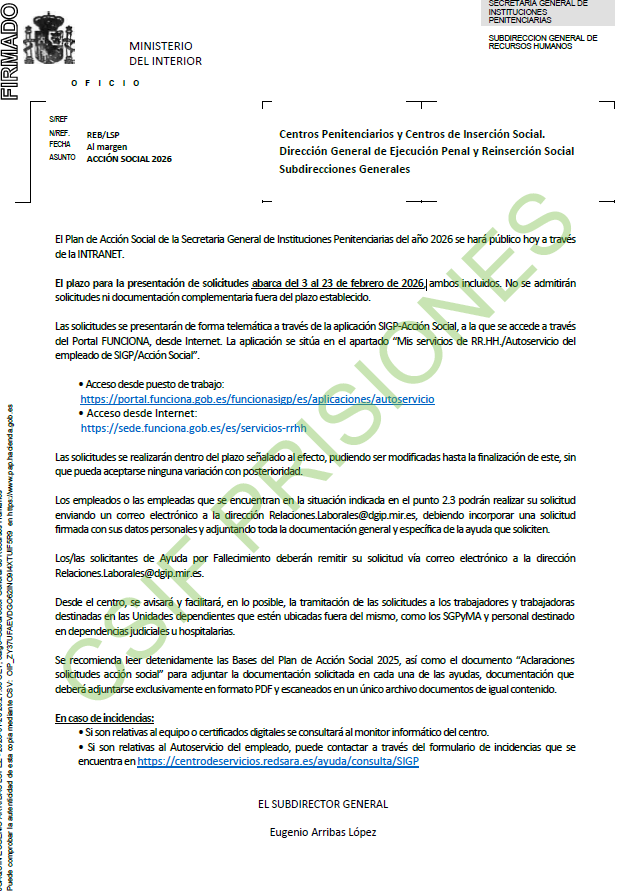 Acción social 2026, plazos del 3 al 23 de febrero.