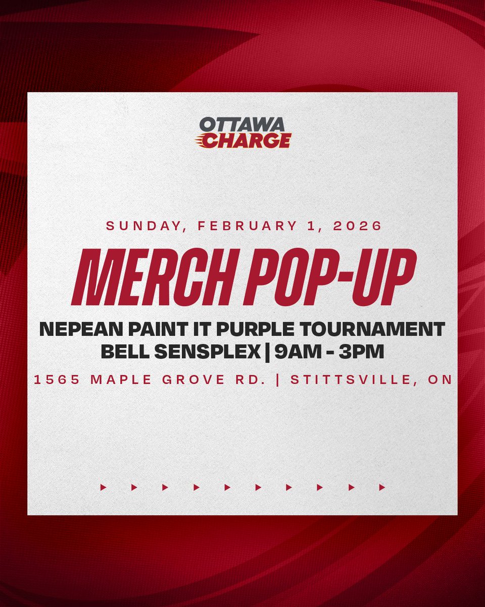CHARGE MERCH COMING TO YOU! ⚡️👚

We have two merch pop-ups scheduled this weekend!
📍 Brockville Memorial Civic Centre
📍 Bell Sensplex