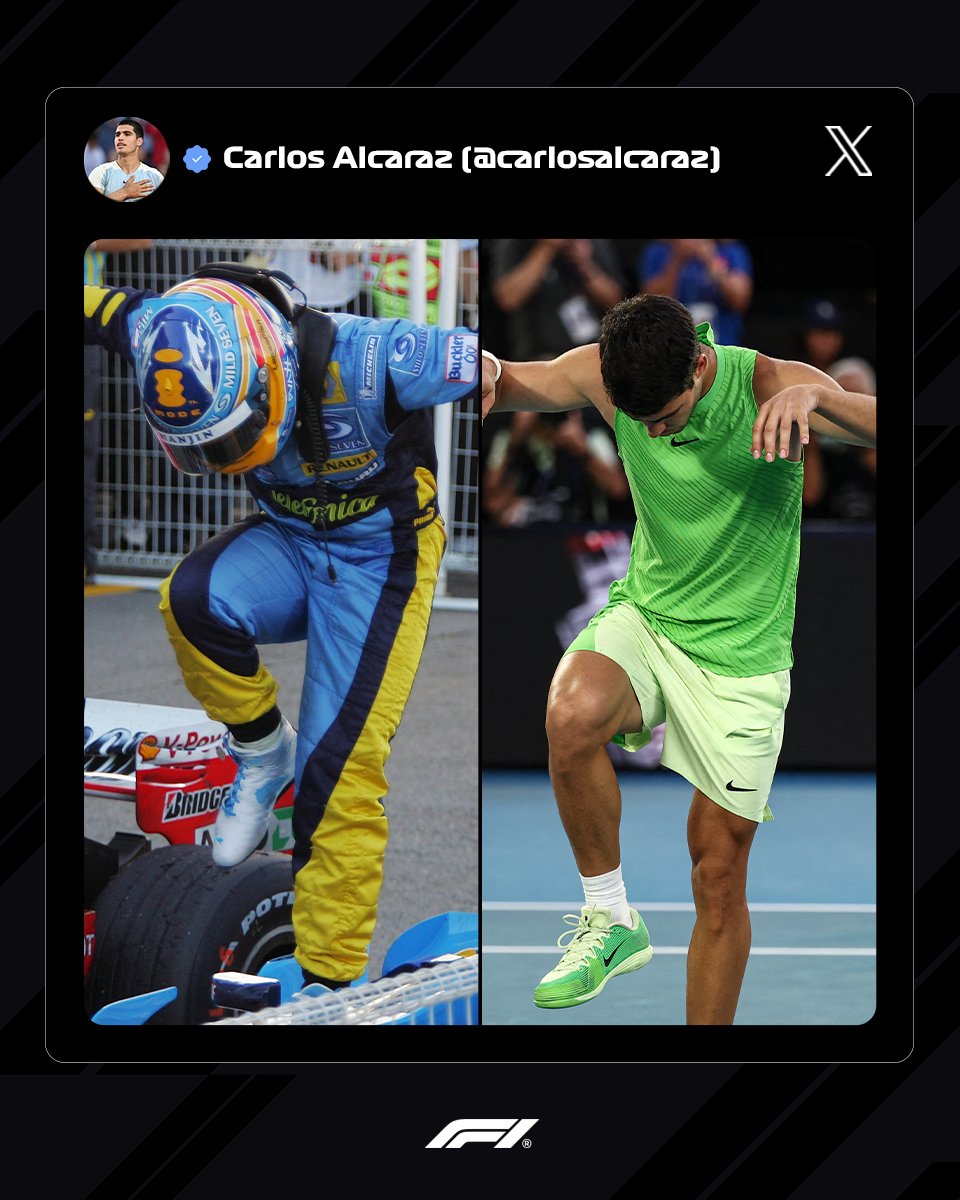 F1's tweet image. Carlos Alcaraz bringing out the iconic Fernando Alonso celebrations... 🤩🫳

#F1