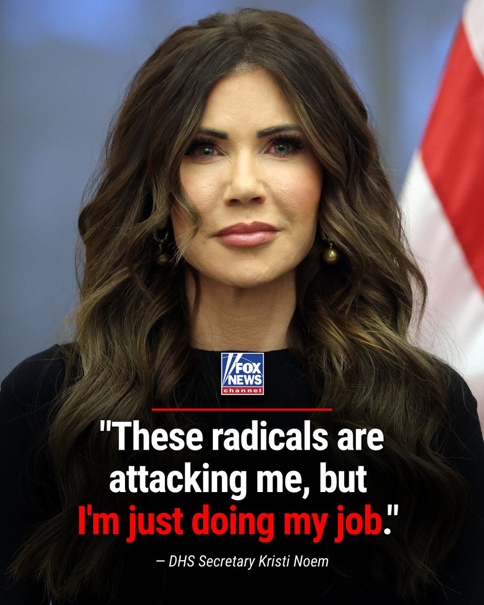 FoxNews's tweet image. HOLDING THE LINE: DHS Secretary Kristi Noem is fighting back against calls for her removal as criticism grows over the immigration crackdown in Minneapolis.

“I’m following the law, enforcing the laws like President Trump promised that he would do to keep people safe in this…