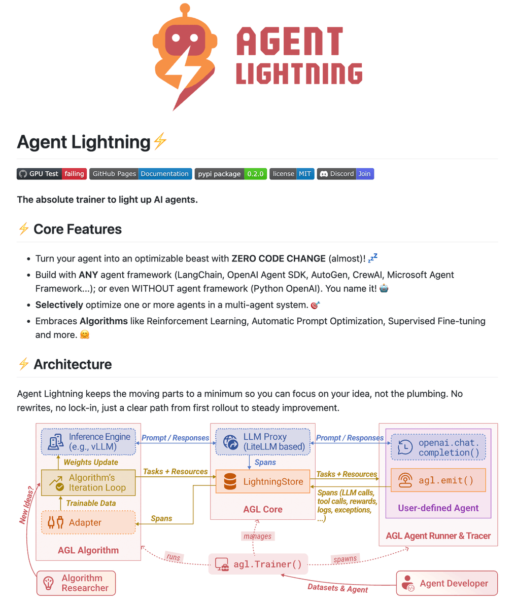 Microsoft did it again!

Building with AI agents almost never works on the first try.

You spend days tweaking prompts, adding examples, hoping it gets better. Nothing systematic, just guesswork.

This is exactly what Microsoft's Agent Lightning solves.

It's an open-source