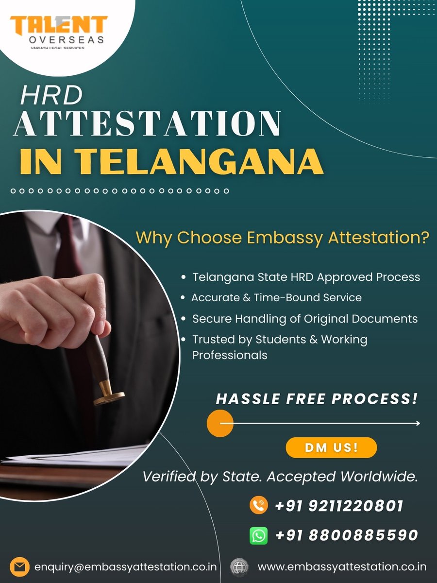TalentOverseas's tweet photo. 📘 Need HRD Attestation in Telangana? Choose Embassy Attestation for a verified, secure, and time-bound service.
#HRDAttestation #Telangana #EmbassyAttestation #StateHRD #EducationalAttestation #TelanganaStudents #AttestationServices #Verified #SecureProcessing #StudyAbroad https://t.co/IhnMHxtPIz
