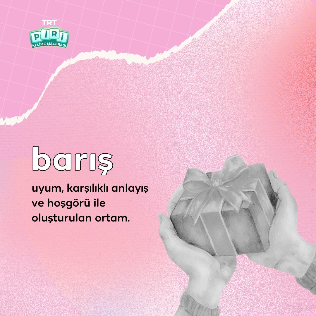 "Barış” dediğimizde senin aklına neler geliyor? Yorumlara bekliyoruz! 🕊️

Türkiye'nin kelime oyunu Piri, birbirleriyle yarışmaya hazır kelimeseverleri bekliyor! 👋🏼

#TRTPiri #KelimeOyunu