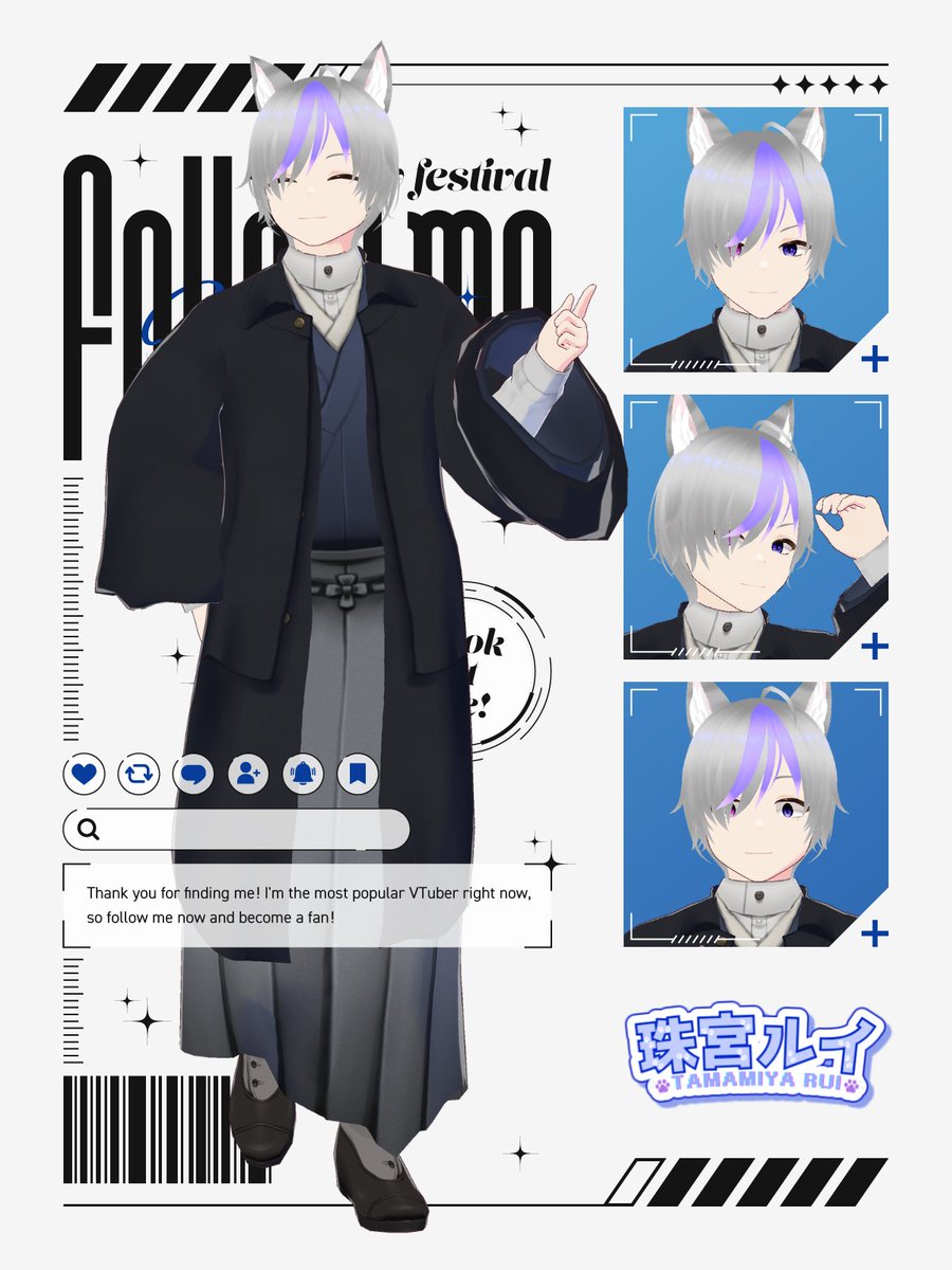 遅くなってしまいましたが…！
素敵な素材を使わせて頂いてプロフィール画像作りました〜🐾

活動内容は👇を予定しています！
🐾ゲーム🎮配信
🐾歌ってみた🎤動画
🐾歌枠配信

これから配信や動画、少しずつ動いていきます💪
とりあえず近々テスト配信するっ！
 #新人Vtuber  #Vtuber準備中  #珠宮家