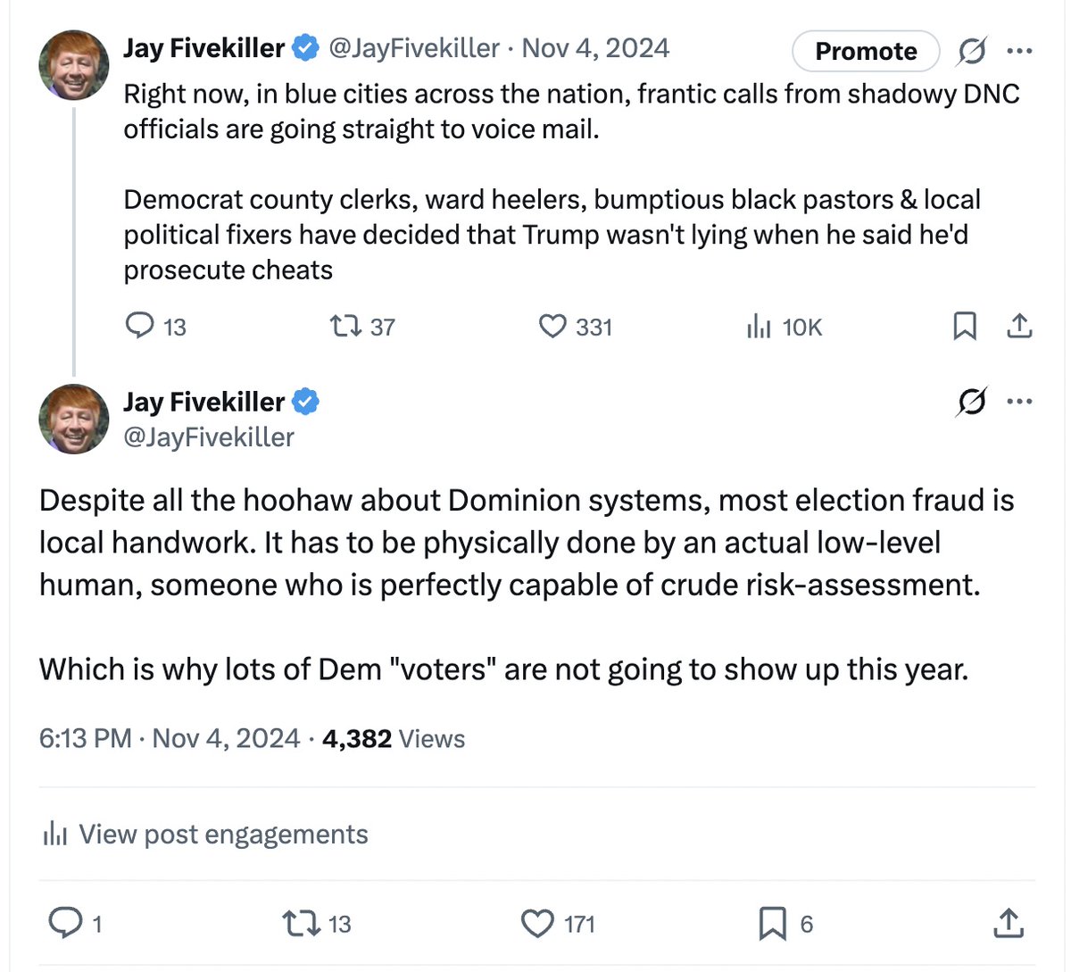 Trump's threats to prosecute electoral fraud caused many low-level Dem officials to tap out in 2024, afraid of punishment. That's why fraud wasn't an issue in 2024.

Trump's DoJ is now applying pressure, so, a lot of these local officials will roll over on the higher-ups for