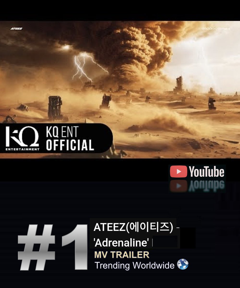 WORLDMUSICAWARD's tweet photo. #ATEEZ' "Adrenaline" Trailer from their much awaited #GOLDENHOUR_Part4 is trending at #1 WORLDWIDE on YouTube! 👏🕺🕺🏻🕺🏻🕺🕺🕺🏻🕺🏻🕺🏻💉📽️💥1⃣🌎👑👑👑👑👑👑👑👑🖤❤️‍🔥 

Watch 📽️: https://t.co/4jYrldUeCC
Presave💿: https://t.co/GIgnmFFuHt 

@ATEEZofficial https://t.co/ttI8o8fERN