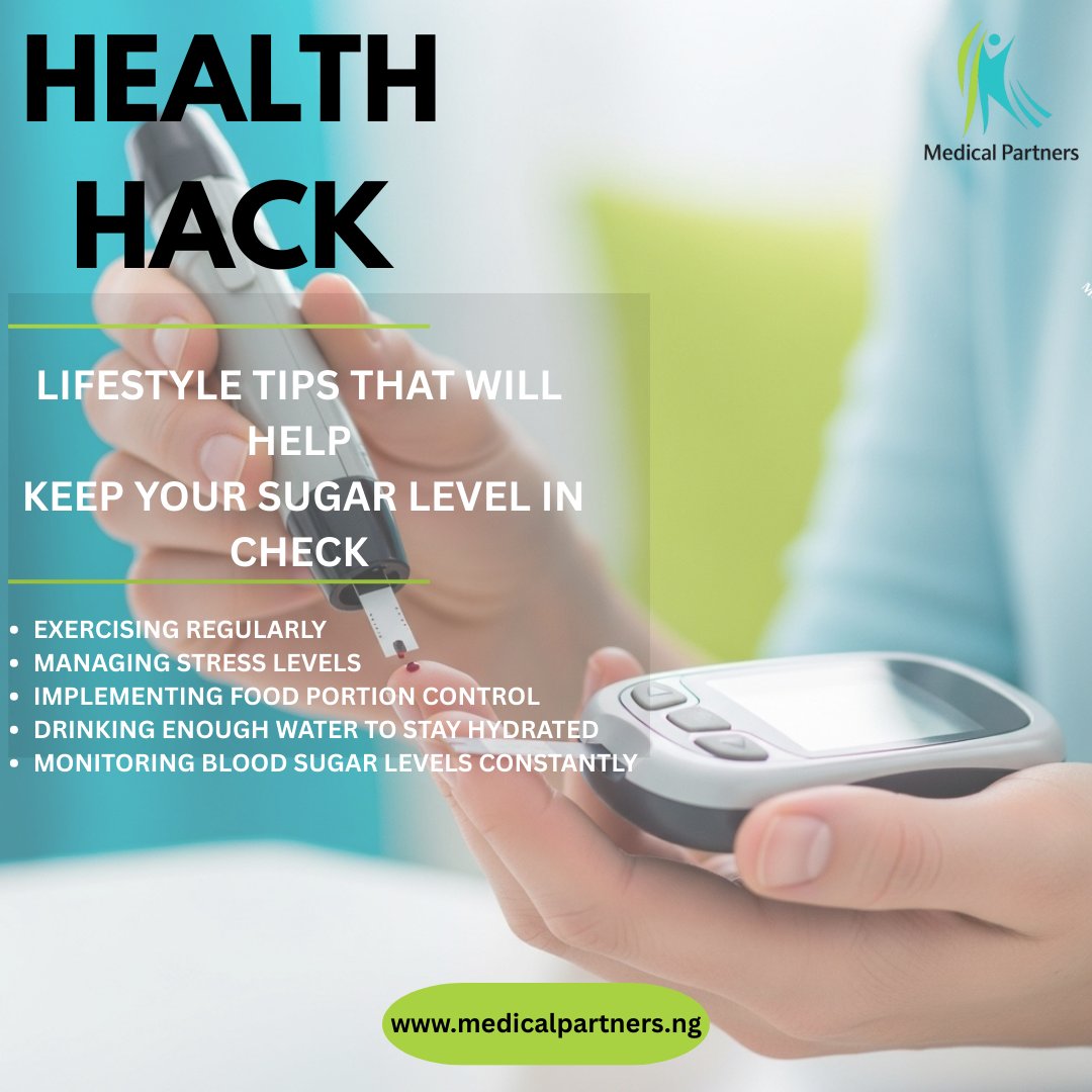 mpl_hmo's tweet photo. Health Hack 💡
Your daily habits can help keep blood sugar levels stable.
Exercise. Stress control. Portion balance. Hydration. Regular monitoring.

Small steps. Big health wins. 💙
#HealthHack #WellnessTips #HealthyLiving #MedicalPartnersHMO https://t.co/RFJ9XL82Q3