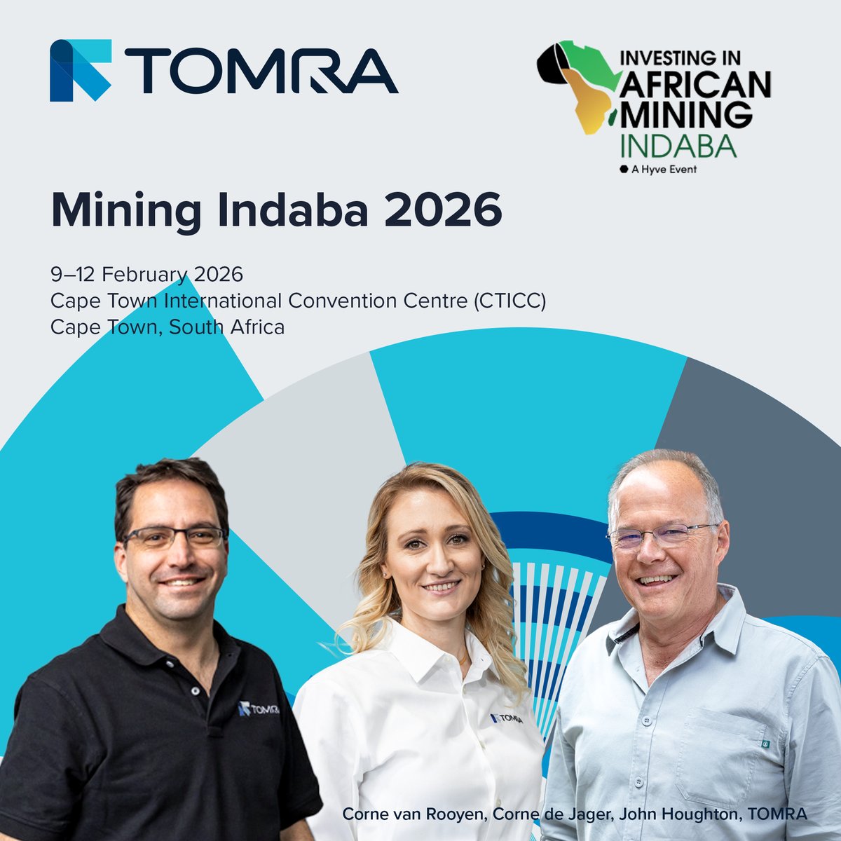 TOMRAMining's tweet image. Join #TOMRAMining at #MiningIndaba2026 in Cape Town.
📍German Hall, R30-3
Explore our latest #SensorBasedSorting innovations, including AI-powered OBTAIN™ and CONTAIN™ technologies.
Let’s talk mining innovation⛏️