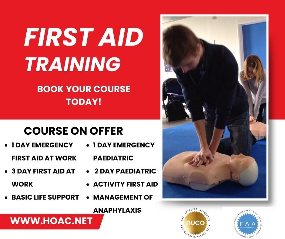 Looking for a new First Aid training provider? We deliver a full range of regulated First Aid courses at your workplace, making training easy, flexible, and great value from £50 per person. Get in touch visit hoac.net #FirstAidTraining #WorkplaceTraining #EFAW #FAW