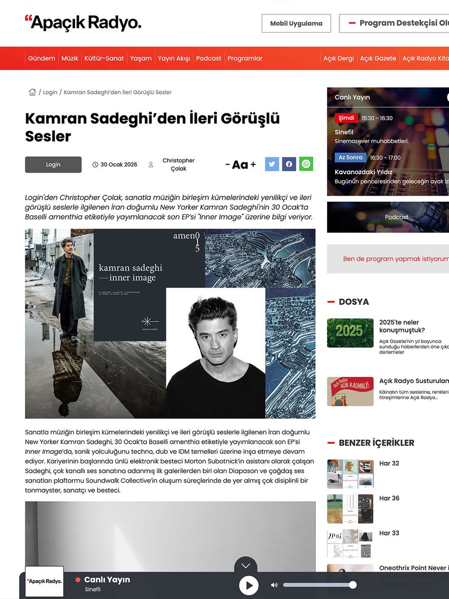 Bu haftaki yazı: İran asıllı New Yorker Kamran Sadeghi'nin İleri Görüşlü Sesleri
apacikradyo.com.tr/login/kamran-s…