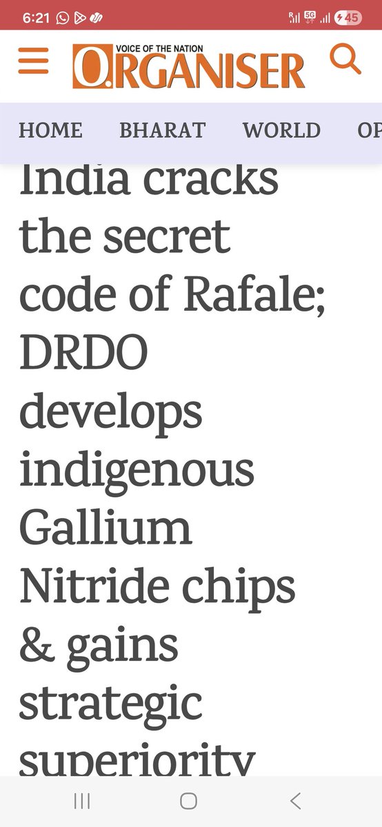 🚀🇮🇳 GAME CHANGER FOR INDIA’S DEFENCE &amp; SEMICONDUCTORS!

India has cracked the Rafale GaN code 🇫🇷➡️🇮🇳
🛰️ DRDO develops indigenous Gallium Nitride (GaN) chips — tech once denied to India — delivering strategic superiority in radar, EW &amp; fighter aircraft systems 💪⚙️
This is true
