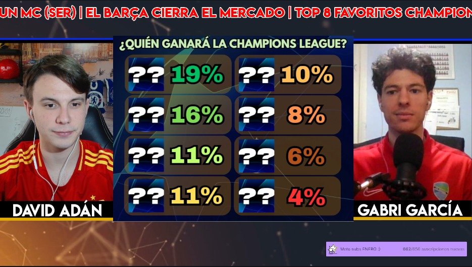 ⚔️ ¡EMPEZAMOOOOS!

🔥 MADRID - BENFICA y ATLETI - BRUJAS, duelos de 16vos
🔮🧮 TOP 8 favoritos para ganar la CHAMPIONS
📋⚪️ Planificación REAL MADRID: el club admite ERRORES ❌
🗣️ Laporta: "BERNAL y CASADÓ no saldrán"

💜 twitch.tv/agorafutbol