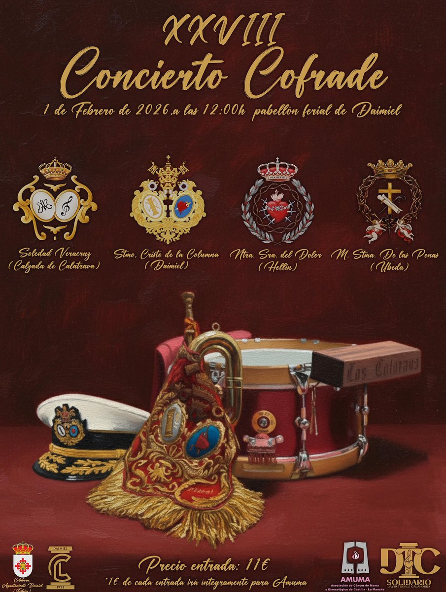 DaimielNoticias's tweet photo. El XXVIII Concierto Cofrade reunirá en #Daimiel a marchas procesionales de toda España con fines solidarios 📰👇
https://t.co/3OfjCftfxa https://t.co/Cv70TFHREh